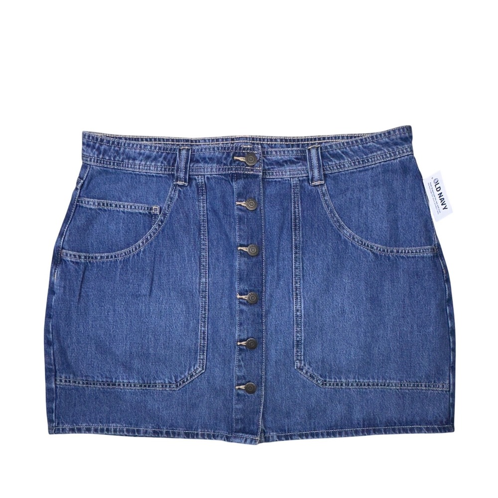 NWT Old Navy Womens Blue Denim Button Front Mini Skirt Jean Size 14‎ High Rise
